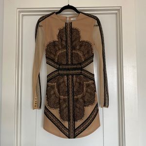 Three Floor Nude Mesh and Black Lace Mini Evening Dress, Size UK 10, US6